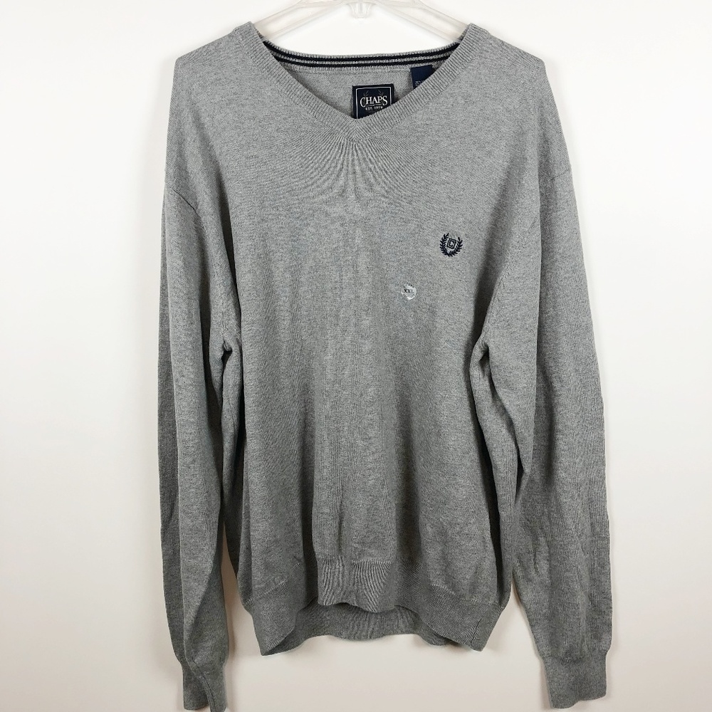 Ralph Lauren Chaps Mens XXL V Neck Sweater Gray